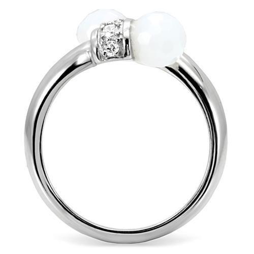 TK101 high polished stainless steel ring with milky white CZ