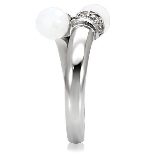 TK101 high polished stainless steel ring with milky white CZ