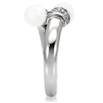 TK101 high polished stainless steel ring with milky white CZ
