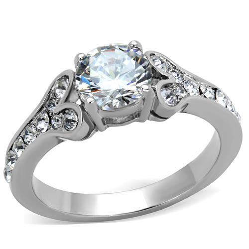 AAA CZ stainless steel engagement ring for women with clear cubic zirconia