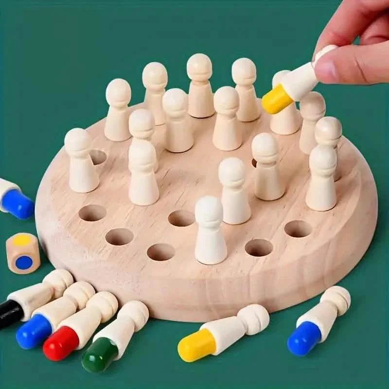 Wooden Memory Match Game - Educational Chess Puzzle for Kids &amp; Adults
