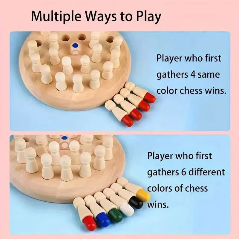 Wooden Memory Match Game - Educational Chess Puzzle for Kids &amp; Adults